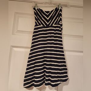 Black and white striped strapless mini dress Xs